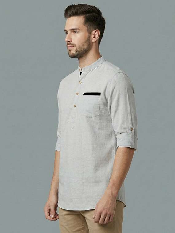 men solid mandarin neck short kurta - 22326431 -  Standard Image - 1
