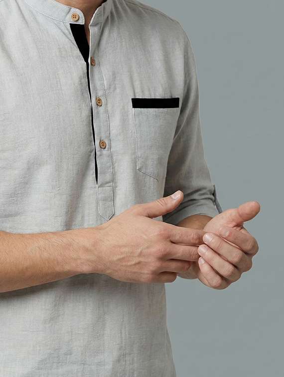 men solid mandarin neck short kurta - 22326431 -  Standard Image - 4