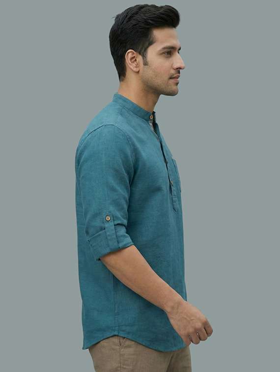 men solid mandarin neck short kurta - 22326441 -  Standard Image - 1