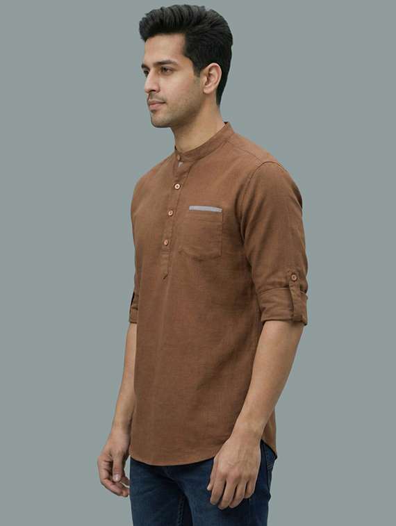 men solid mandarin neck short kurta - 22326448 -  Standard Image - 1
