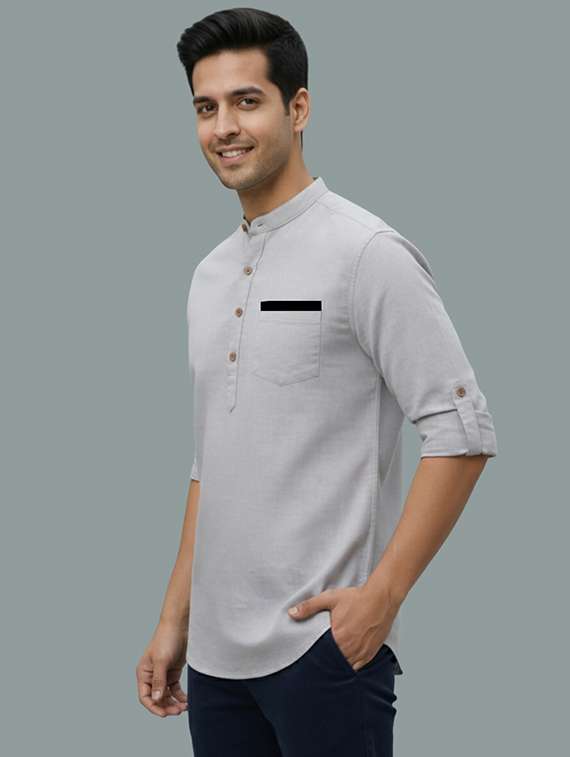 men solid mandarin neck short kurta - 22326454 -  Standard Image - 1