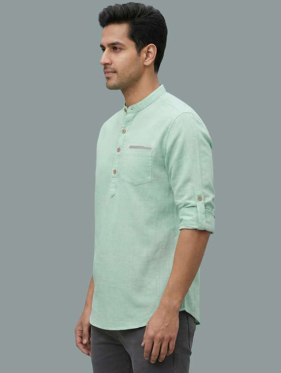 men solid mandarin neck short kurta - 22326456 -  Standard Image - 1