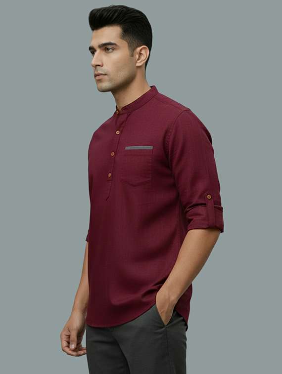 men solid mandarin neck short kurta - 22326460 -  Standard Image - 1
