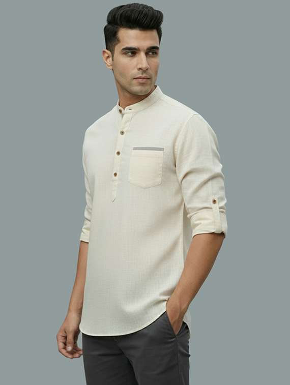 men solid mandarin neck short kurta - 22326463 -  Standard Image - 1