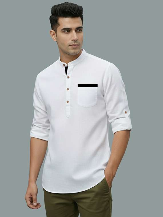 men solid mandarin neck short kurta