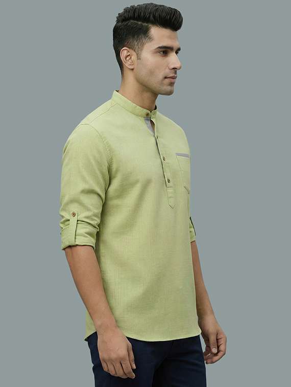 men solid mandarin neck short kurta - 22326470 -  Standard Image - 1