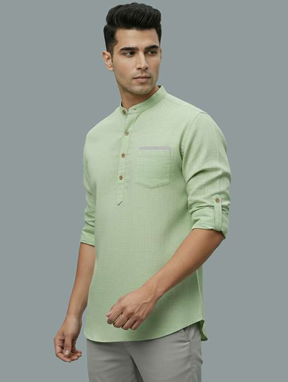 men solid mandarin neck short kurta - 22326471 -  Standard Image - 1