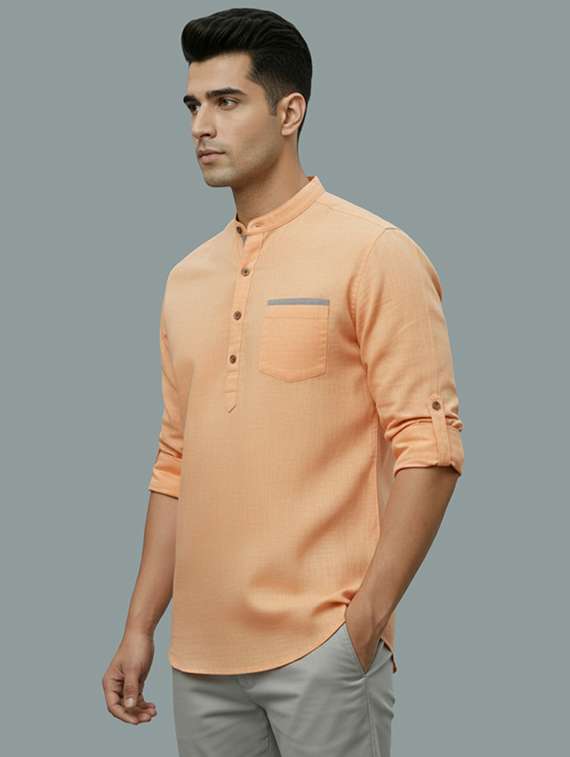 men solid mandarin neck short kurta - 22326473 -  Standard Image - 1