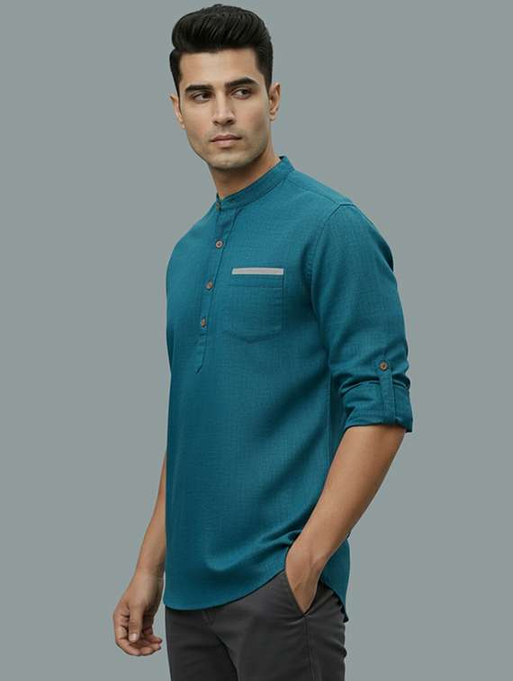 men solid mandarin neck short kurta - 22326477 -  Standard Image - 1