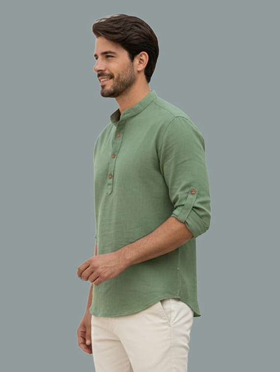 men solid mandarin neck short kurta - 22326478 -  Standard Image - 1