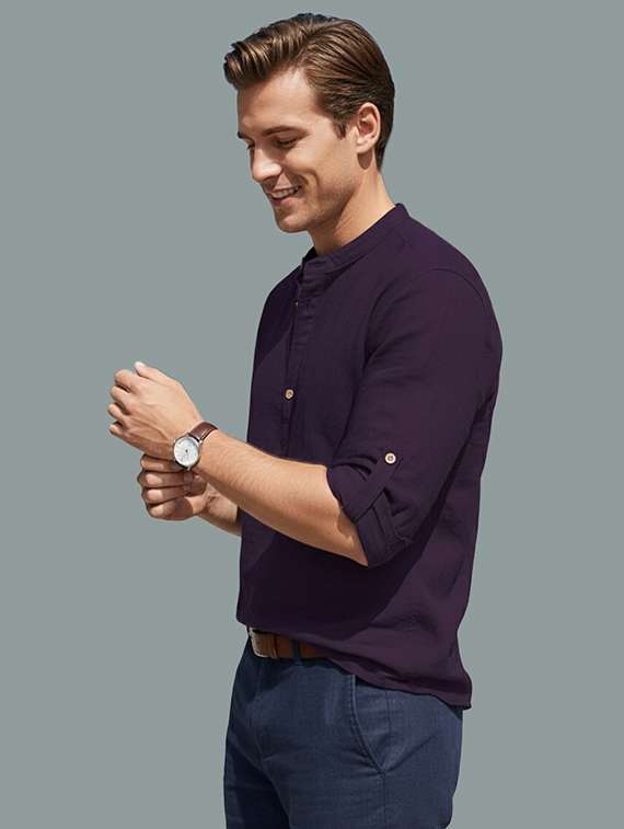 men solid mandarin neck short kurta - 22326481 -  Standard Image - 1