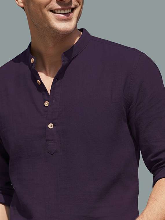 men solid mandarin neck short kurta - 22326481 -  Standard Image - 4