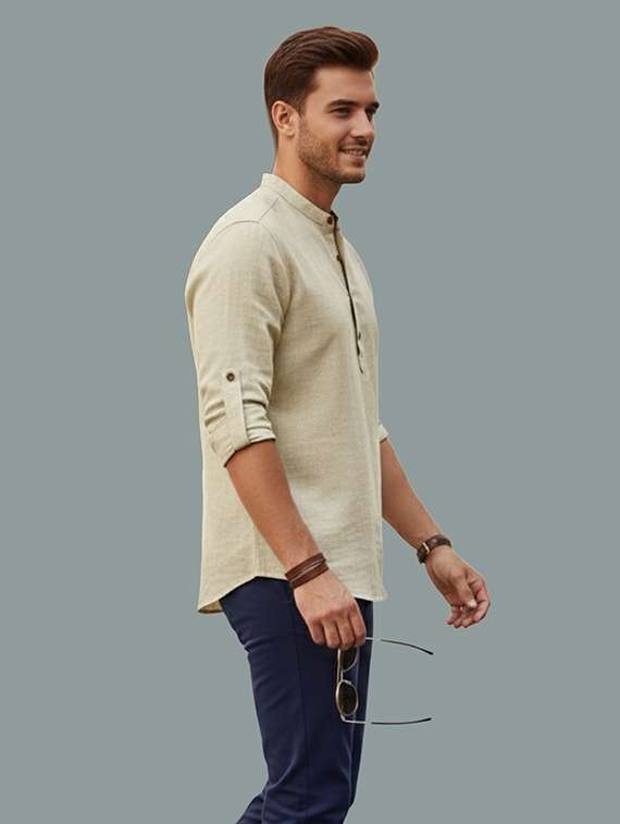 men solid mandarin neck short kurta - 22326482 -  Standard Image - 1