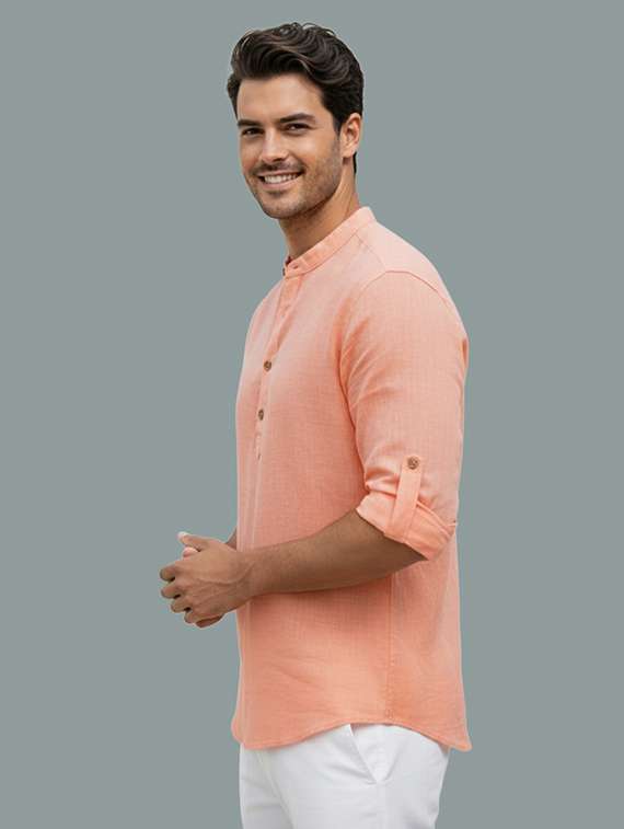 men solid mandarin neck short kurta - 22326484 -  Standard Image - 1