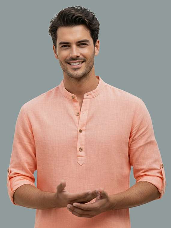 men solid mandarin neck short kurta - 22326484 -  Standard Image - 4