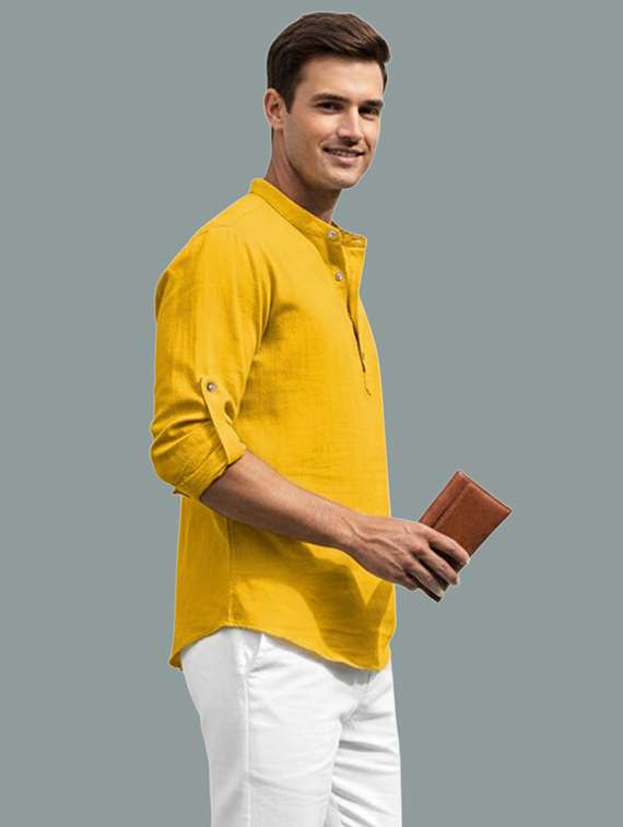 men solid mandarin neck short kurta - 22326488 -  Standard Image - 1