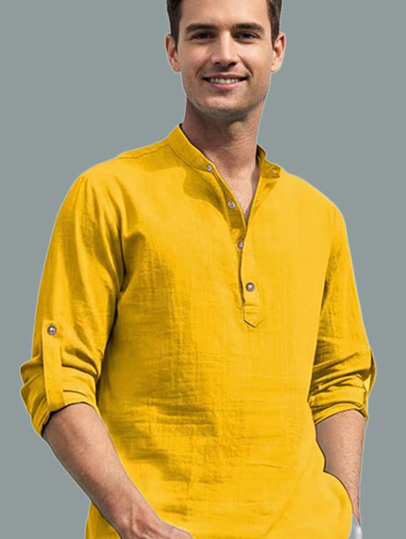 men solid mandarin neck short kurta - 22326488 -  Standard Image - 4