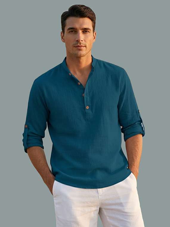 men solid mandarin neck short kurta - 22326489 -  Standard Image - 1