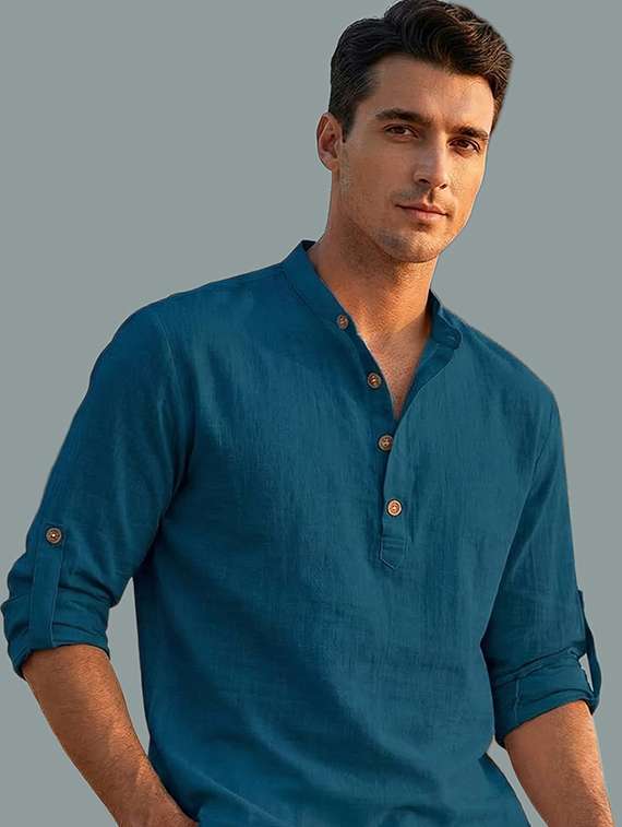 men solid mandarin neck short kurta - 22326489 -  Standard Image - 4