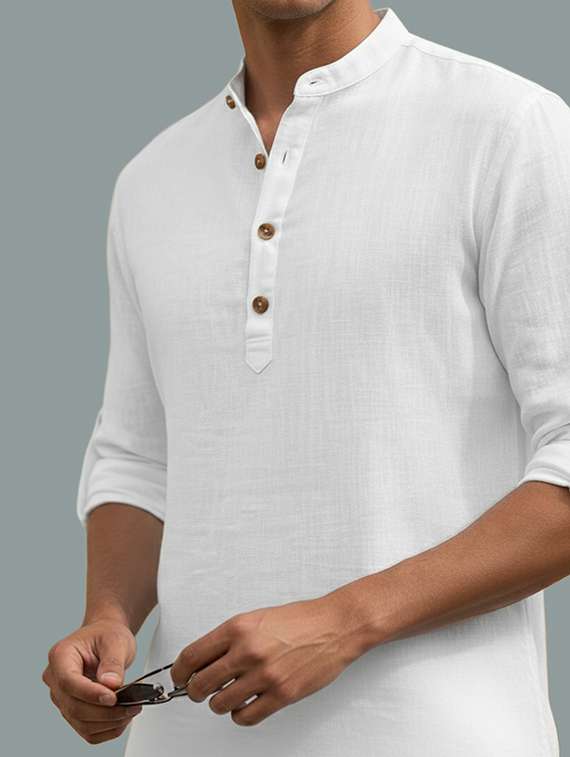 men solid mandarin neck short kurta - 22326490 -  Standard Image - 4