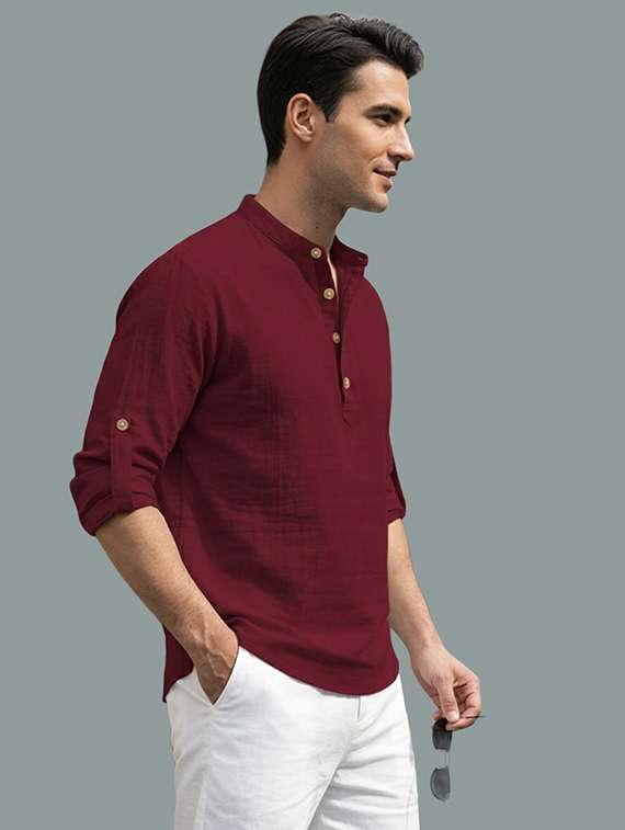 men solid mandarin neck short kurta - 22326491 -  Standard Image - 1