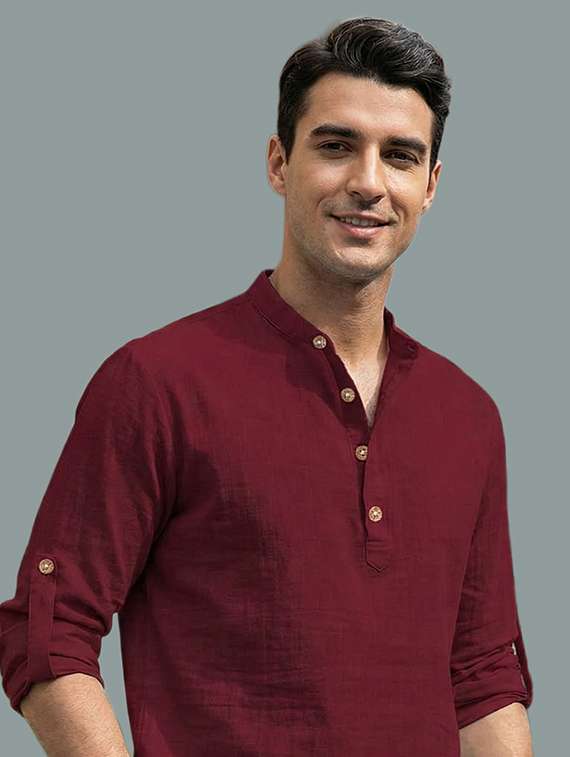 men solid mandarin neck short kurta - 22326491 -  Standard Image - 4