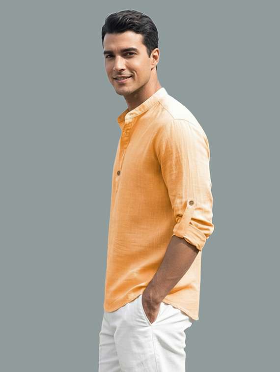 men solid mandarin neck short kurta - 22326494 -  Standard Image - 1