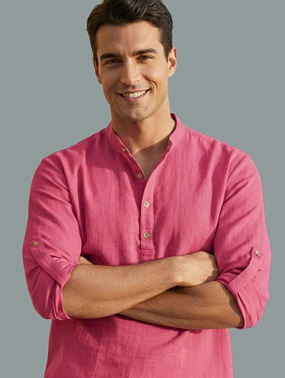 men solid mandarin neck short kurta - 22326496 -  Standard Image - 4