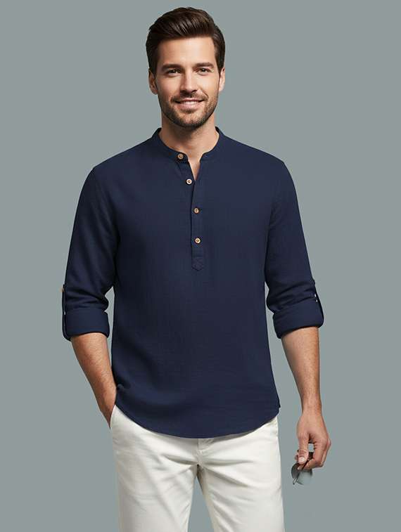 men solid mandarin neck short kurta