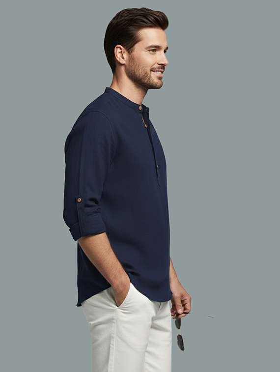 Men Solid Mandarin Neck Short Kurta - 22326497 -  Standard Image - 1