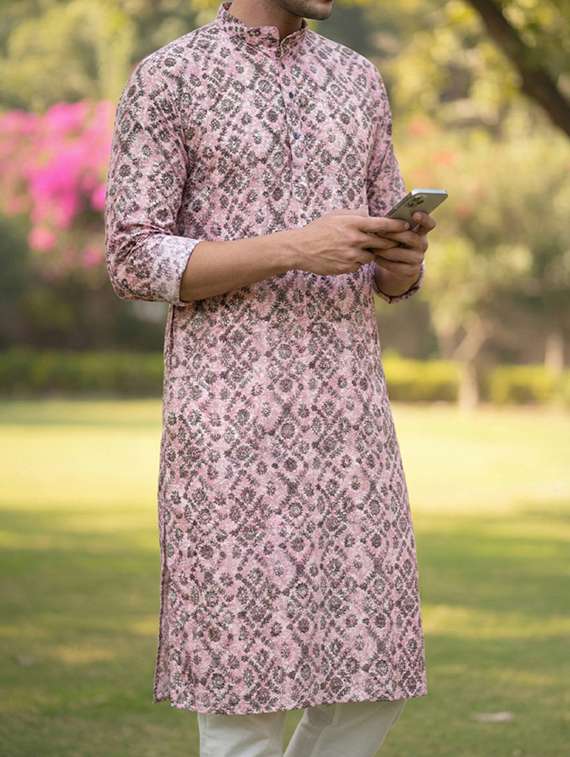 Men Printed Mandarin Neck Long Kurta - 22326533 -  Standard Image - 4