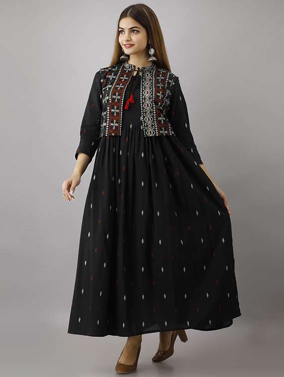 women self design three quarter sleeve ethnic dress - 22326539 -  Standard Image - 1