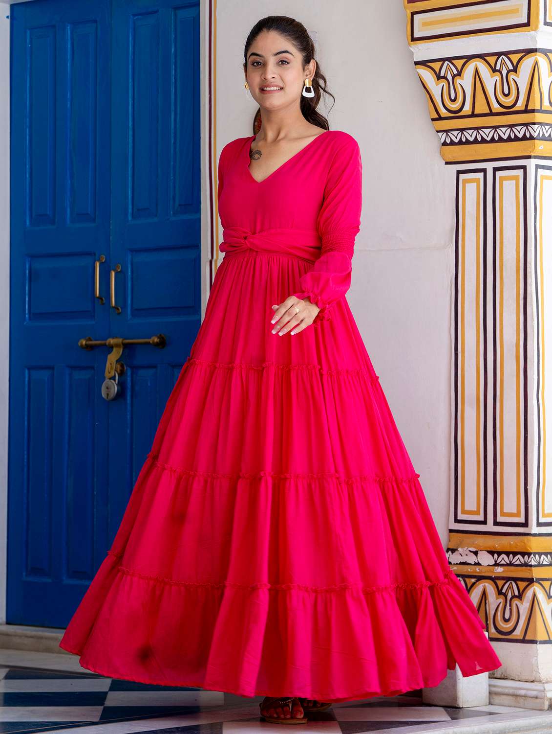 Women Solid Long Sleeve Ethnic Dress - 22326540 -  Standard Image - 1