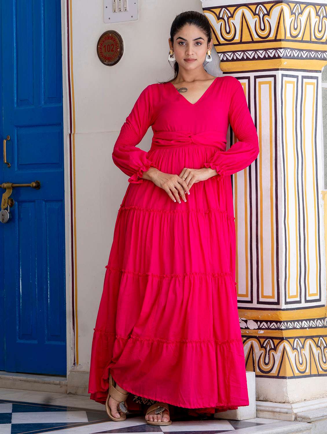 Women Solid Long Sleeve Ethnic Dress - 22326540 -  Standard Image - 4