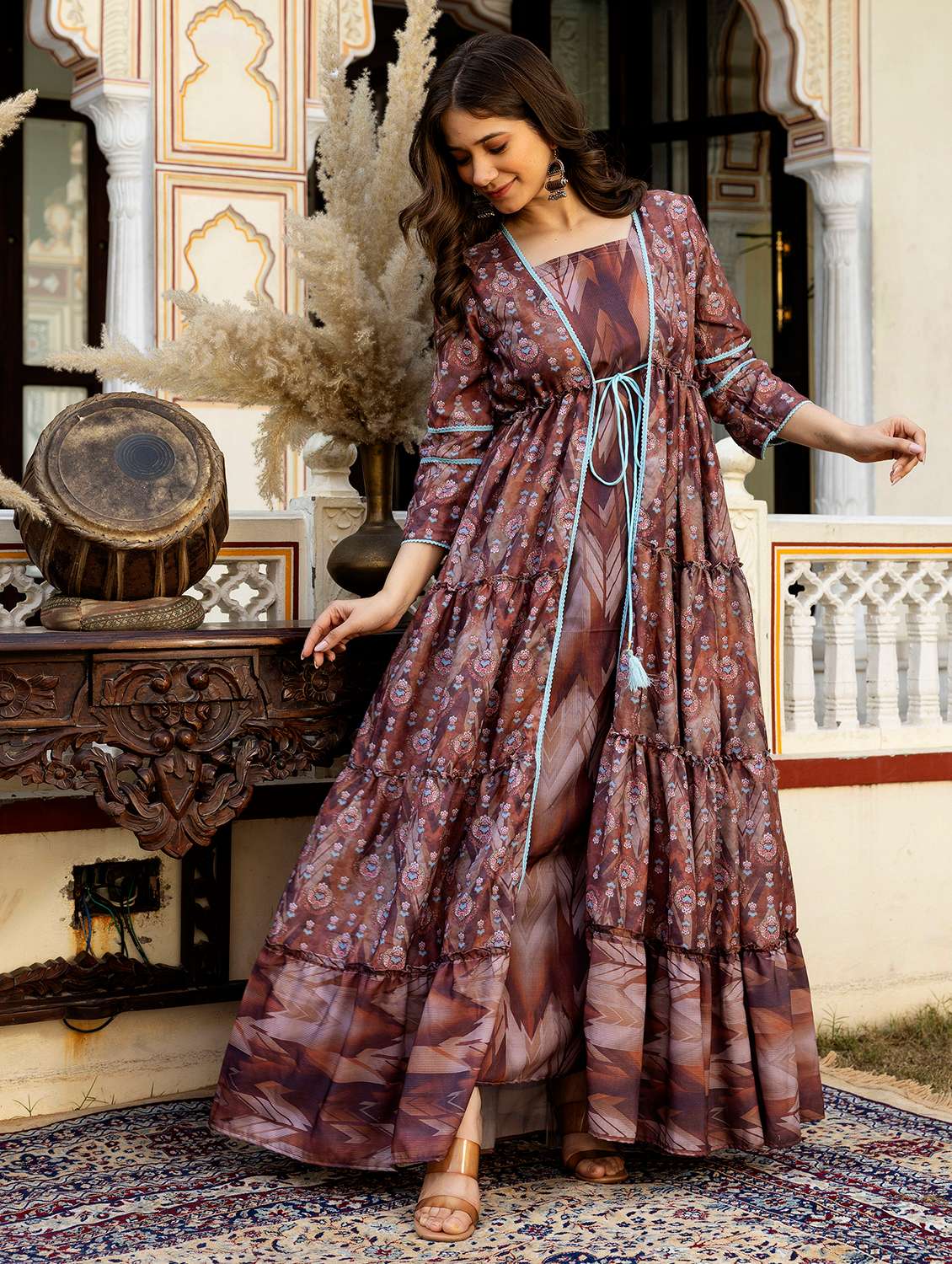 women printed three quarter sleeve ethnic dress - 22326541 -  Standard Image - 1