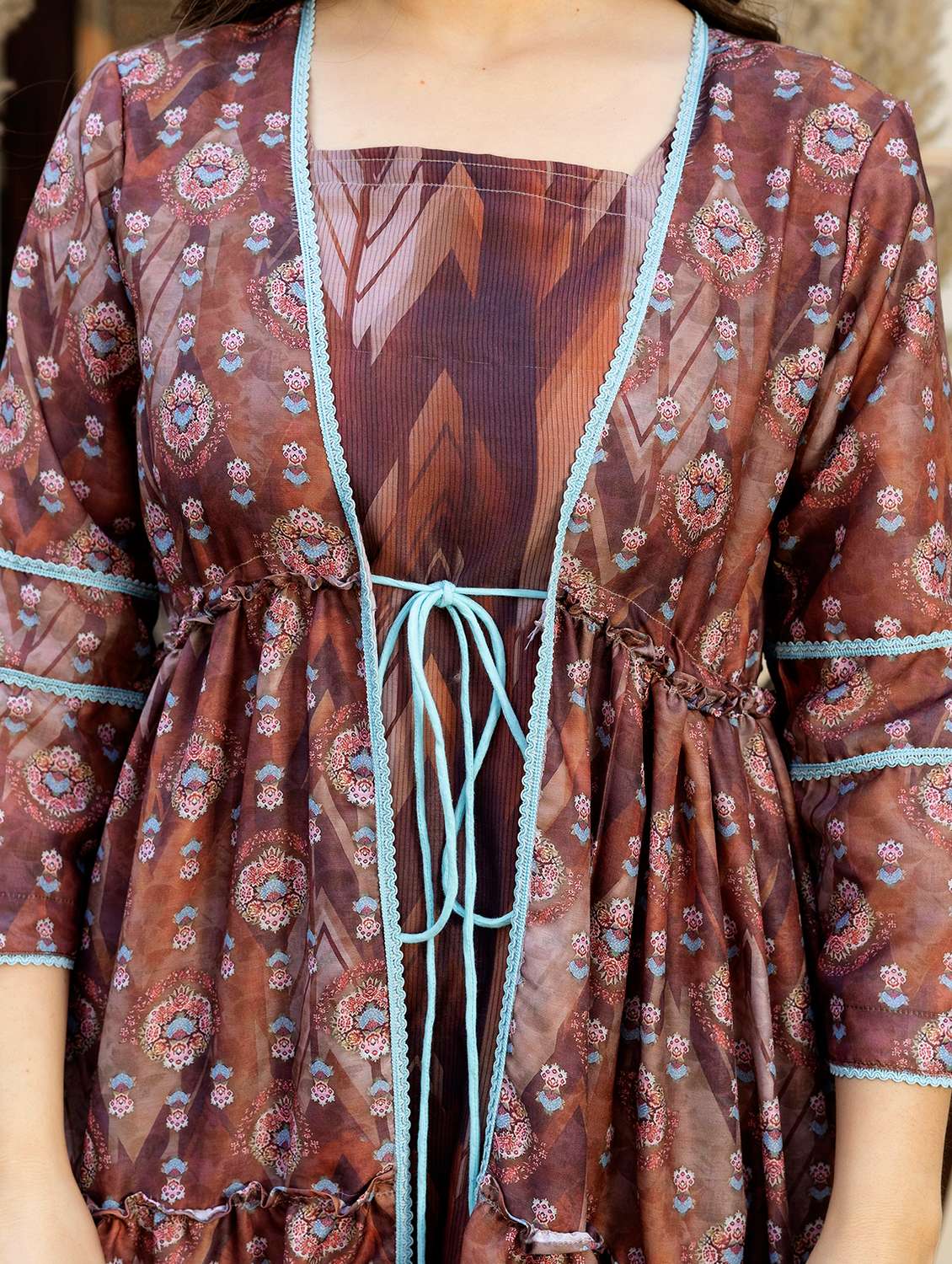 women printed three quarter sleeve ethnic dress - 22326541 -  Standard Image - 6