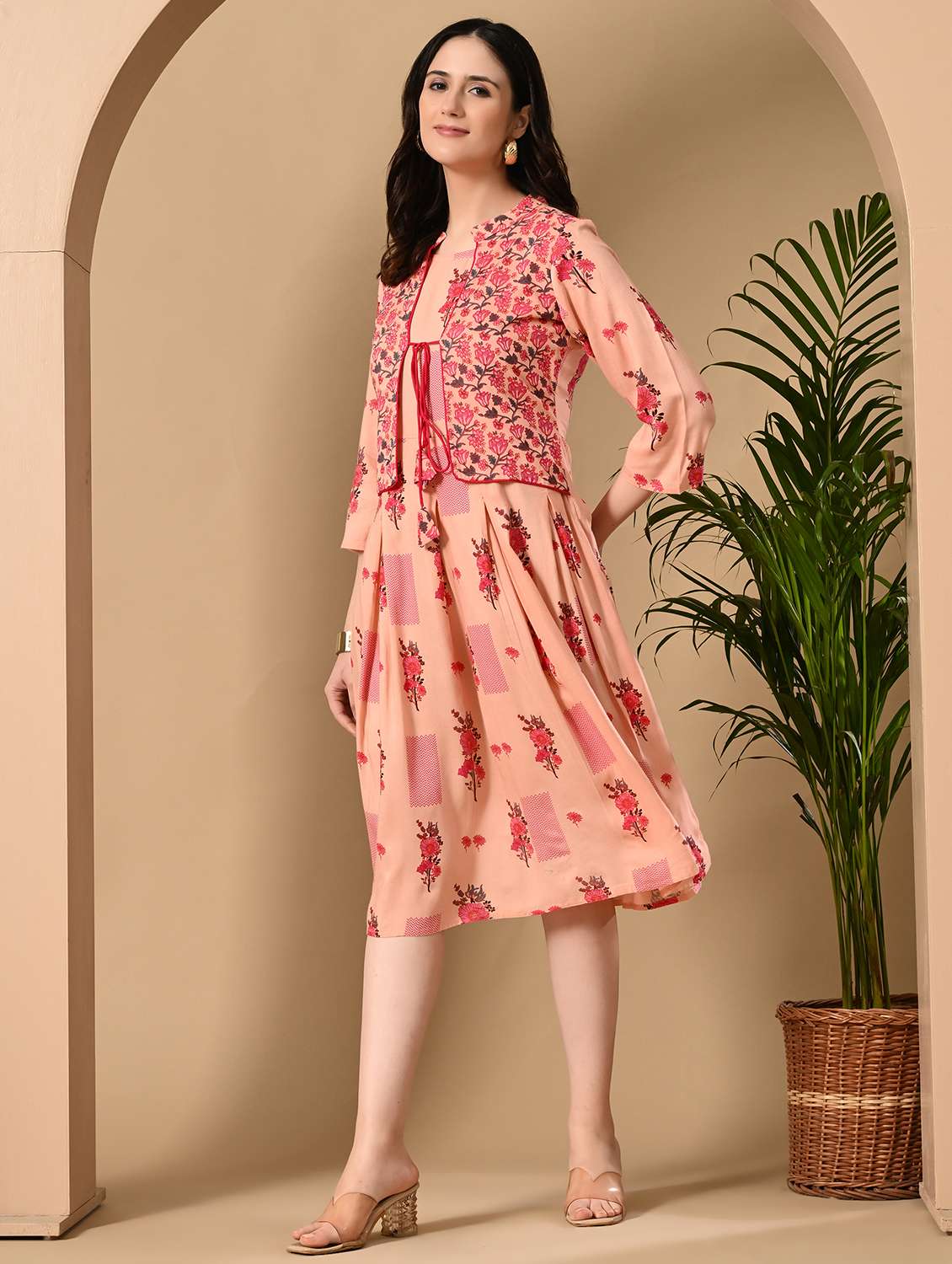 women floral printed three quarter sleeve ethnic dress - 22326542 -  Standard Image - 1