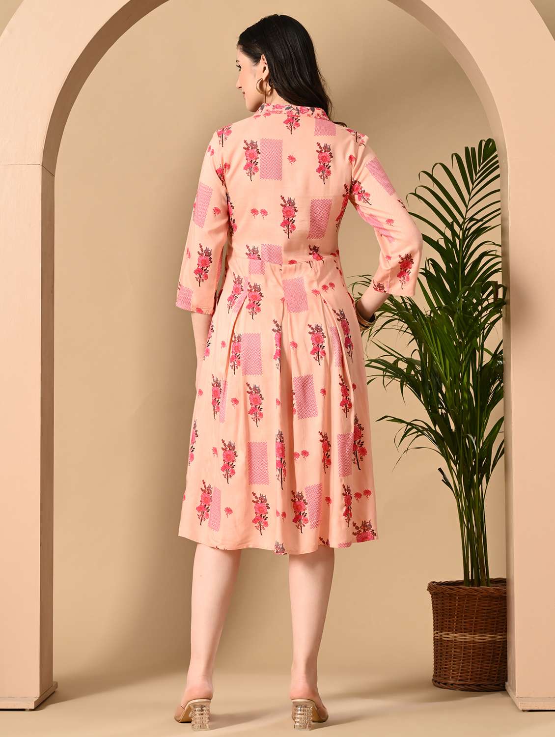 women floral printed three quarter sleeve ethnic dress - 22326542 -  Standard Image - 4