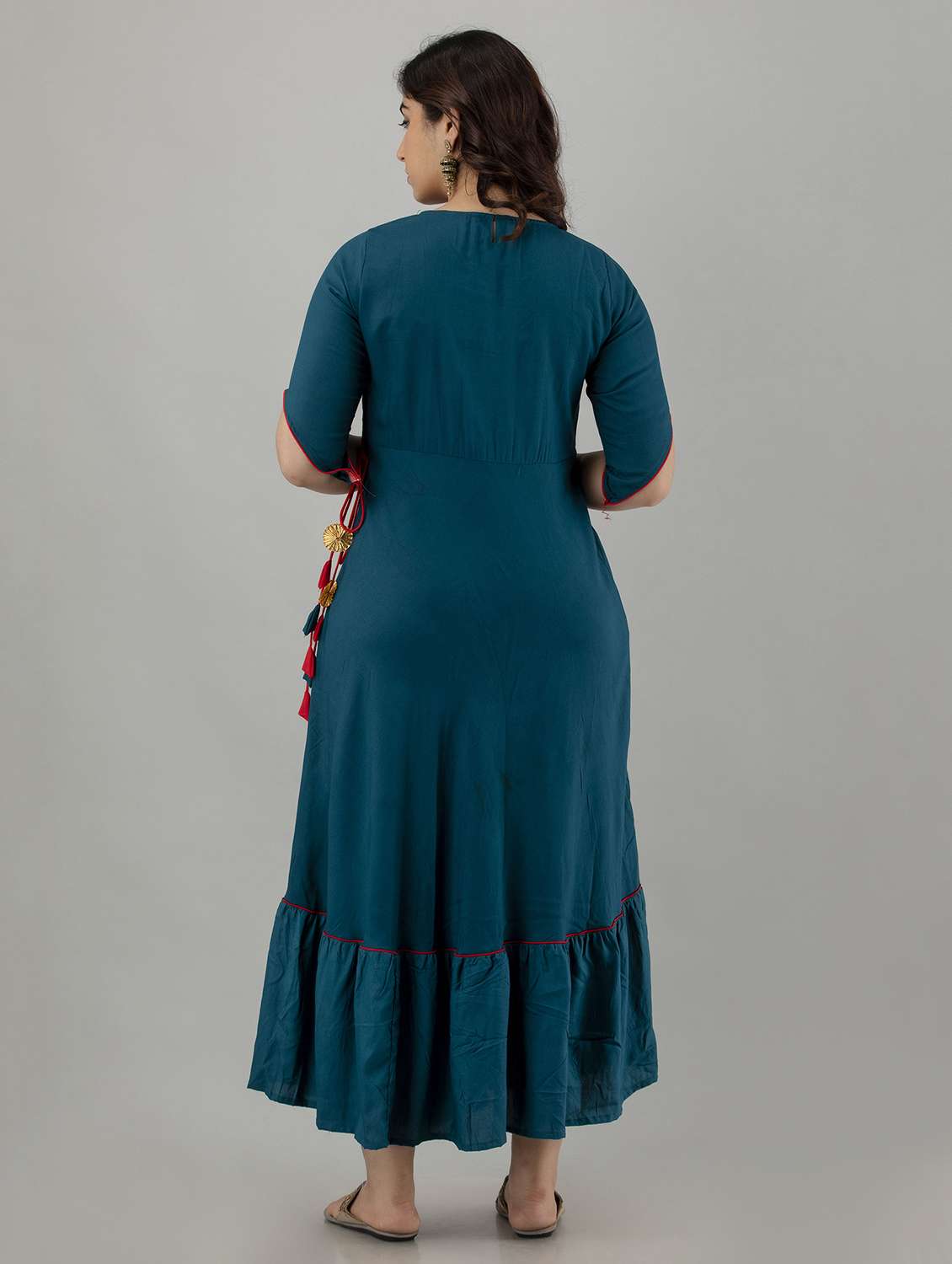 women solid with work short sleeve ethnic dress - 22326544 -  Standard Image - 4
