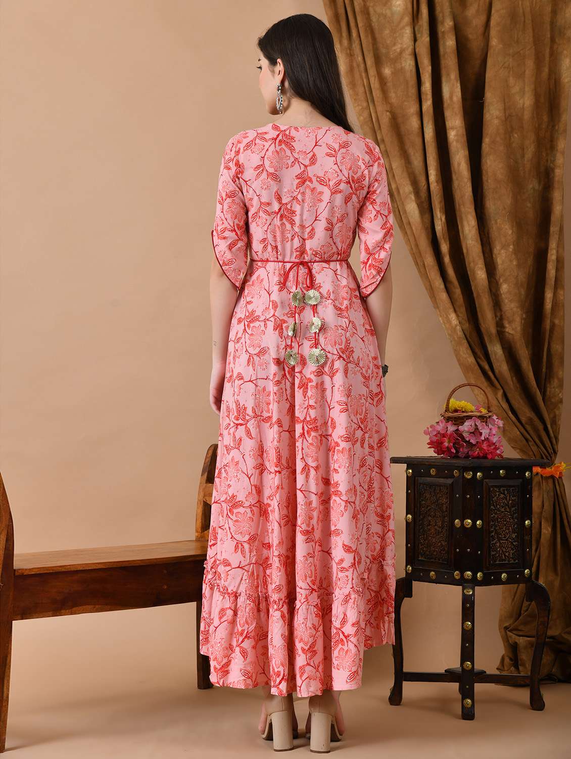 women floral printed three quarter sleeve ethnic dress - 22326547 -  Standard Image - 4