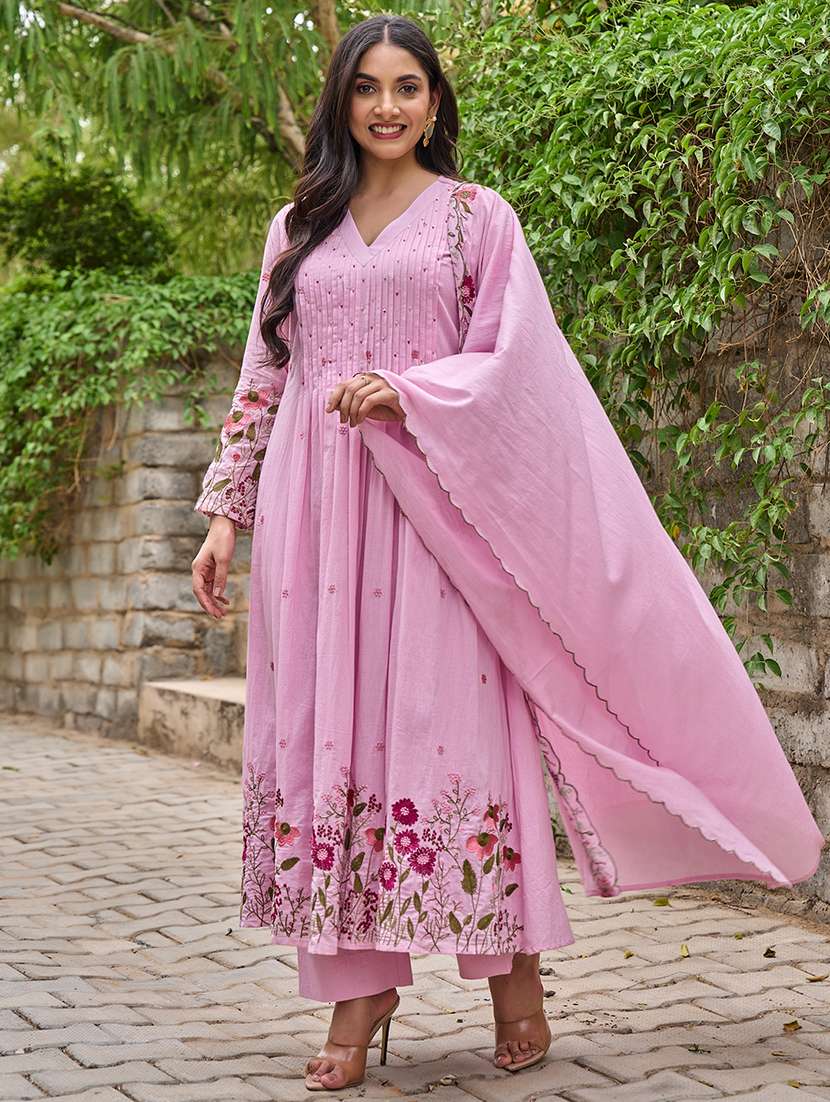 Women Solid With Work Long Sleeve Kurta Pant With Dupatta Set - 22326571 -  Standard Image - 1