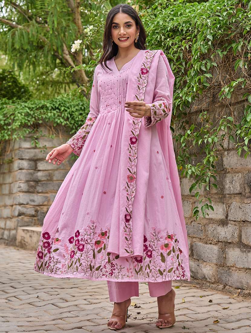 Women Solid With Work Long Sleeve Kurta Pant With Dupatta Set - 22326571 -  Standard Image - 4