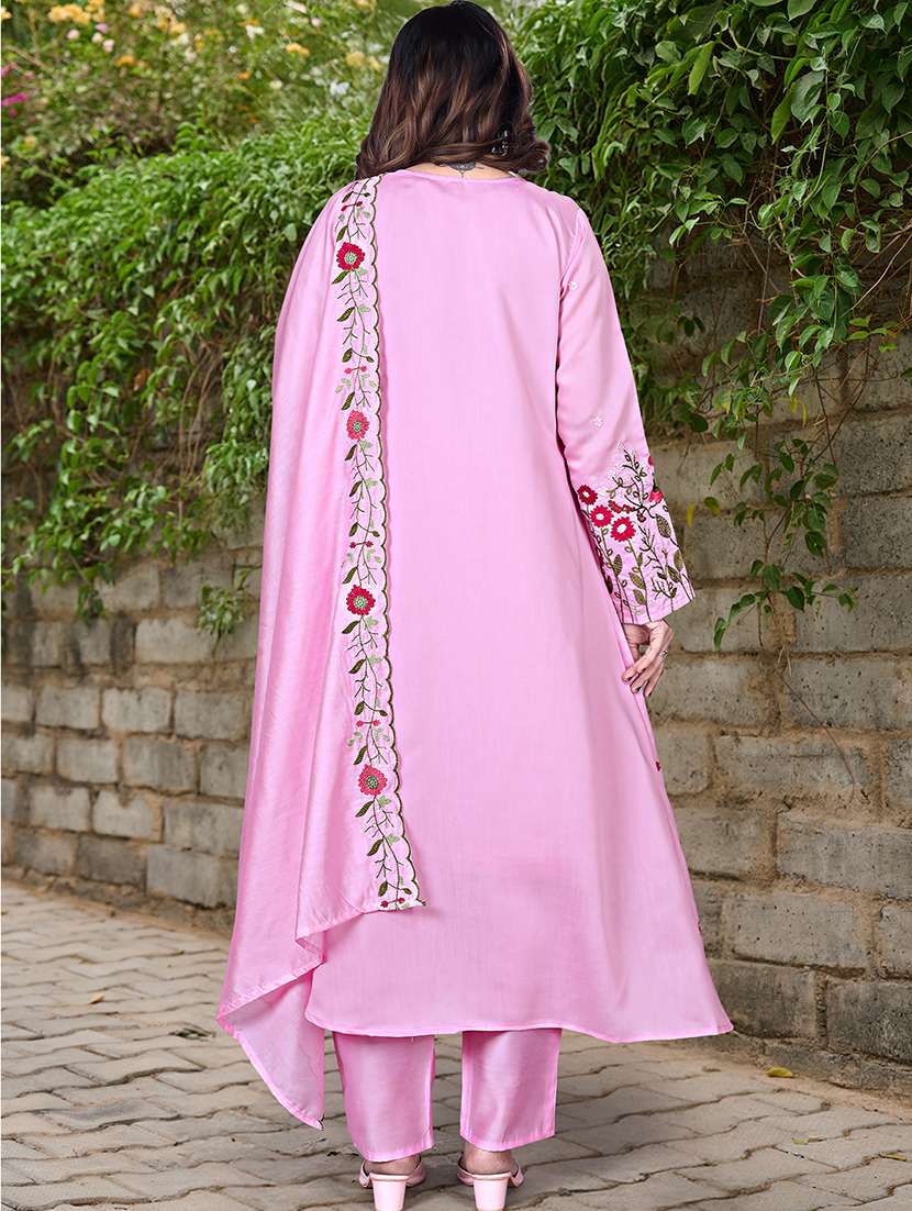 Women Solid With Work Long Sleeve Kurta Pant With Dupatta Set - 22326571 -  Standard Image - 6