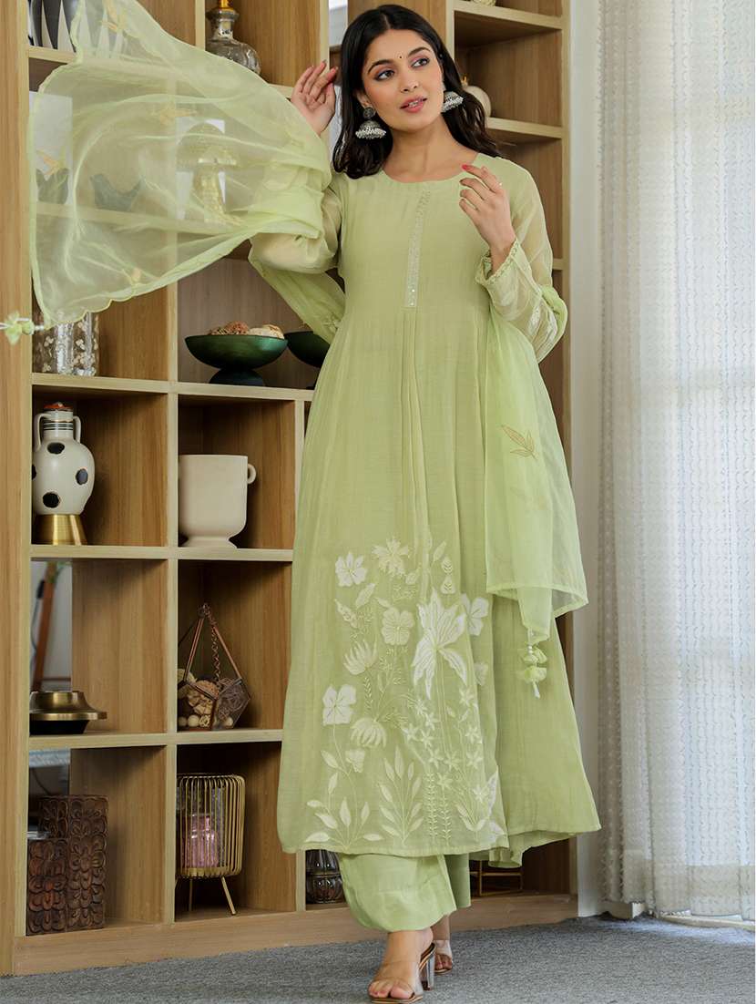 women solid with work long sleeve kurta pant with dupatta set - 22326573 -  Standard Image - 4