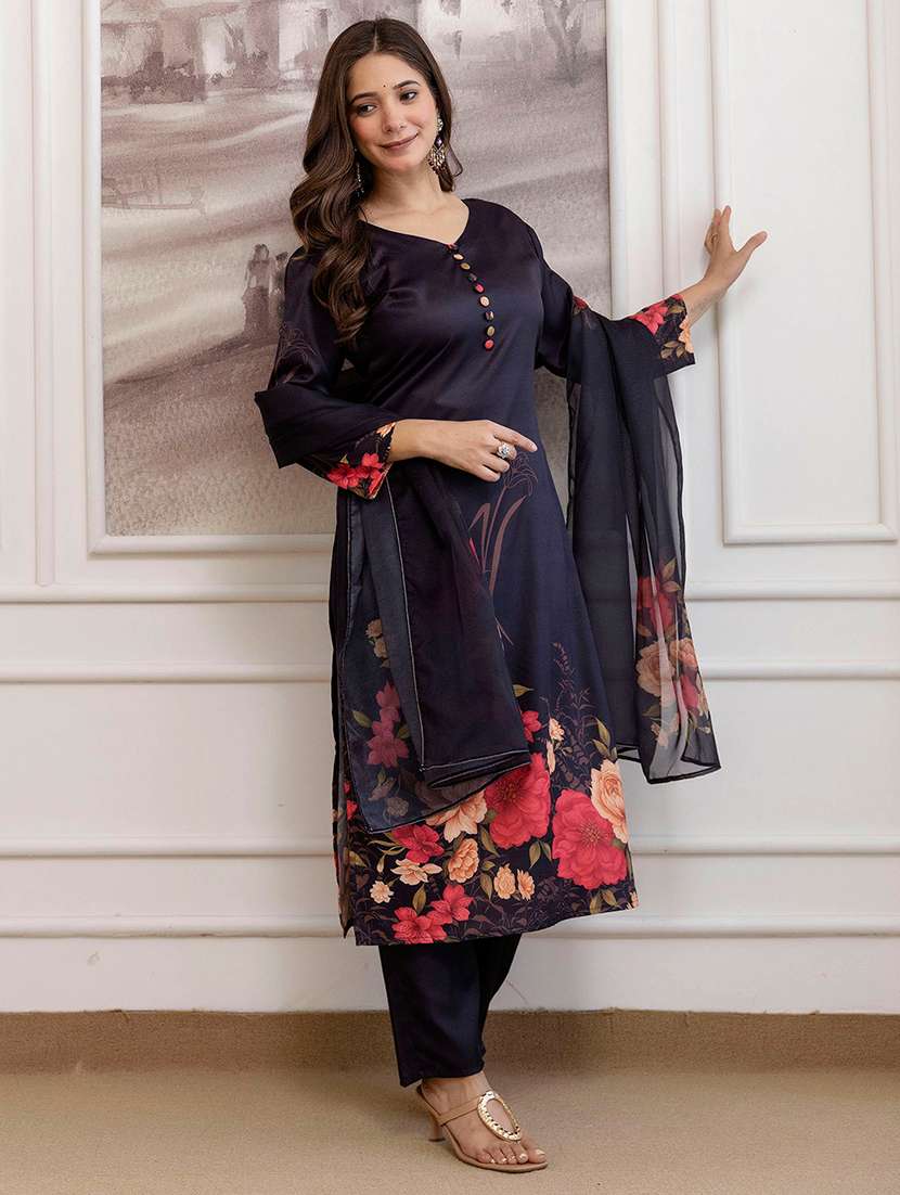 women floral three quarter sleeve kurta pant with dupatta set - 22326576 -  Standard Image - 6