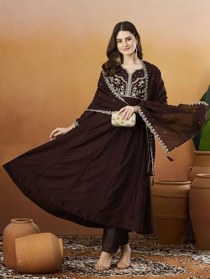women solid with work long sleeve kurta pant with dupatta set - 22326578 -  Standard Image - 1