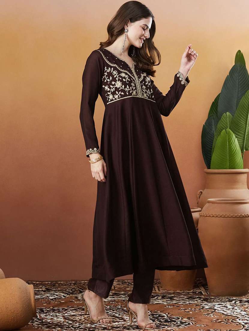 women solid with work long sleeve kurta pant with dupatta set - 22326578 -  Standard Image - 4
