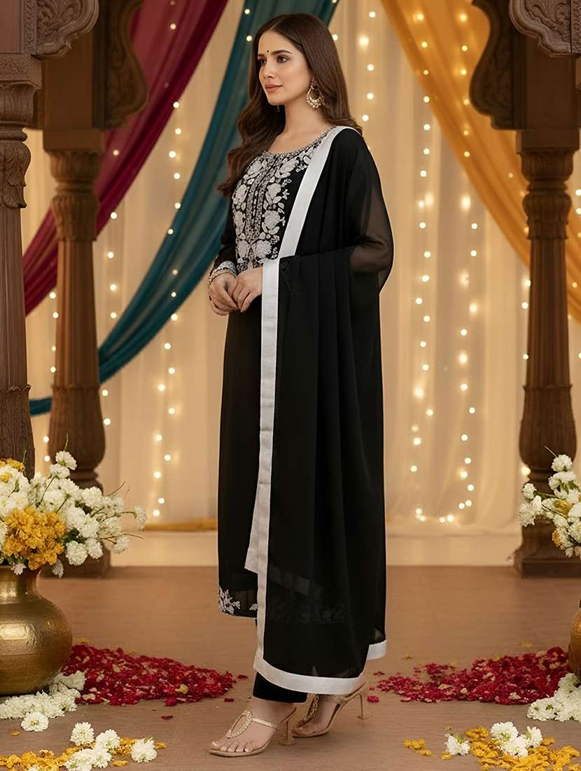 women solid with work long sleeve kurta pant with dupatta set - 22326581 -  Standard Image - 1