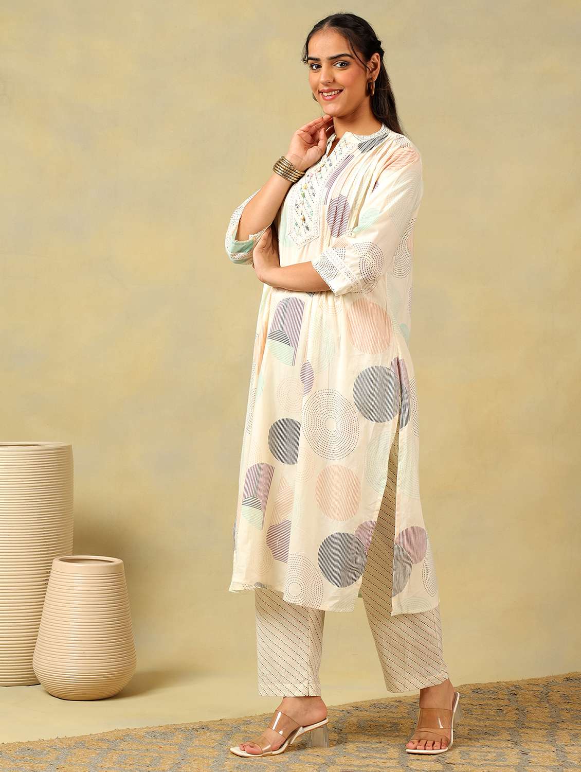 women printed three quarter sleeve kurta pant with dupatta set - 22326587 -  Standard Image - 1