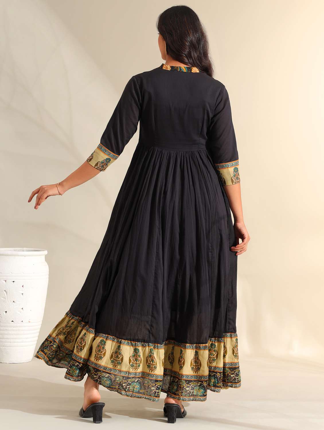 Women Floral Three Quarter Sleeve Tiered Ethnic Dress - 22326589 -  Standard Image - 4